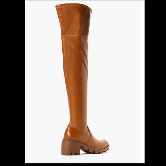 Jordane Lug Sole Over The Knee Camel Boots - Picture 4 of 5